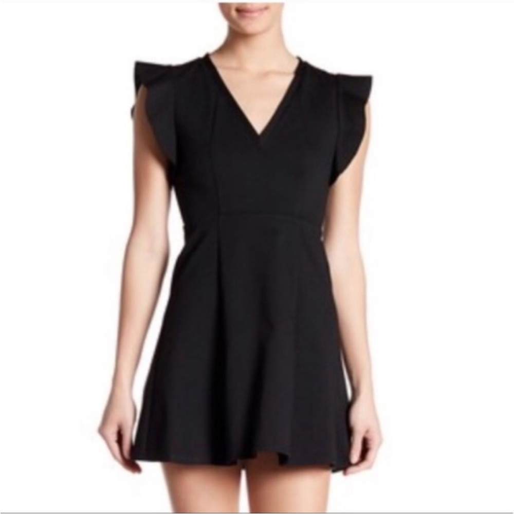BCBGeneration Flutter Sleeve Black Mini Dress